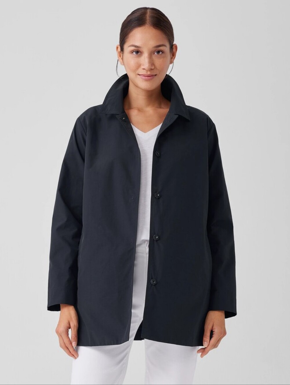 Eileen Fisher Light Cotton Nylon Car Coat Size XL Navy